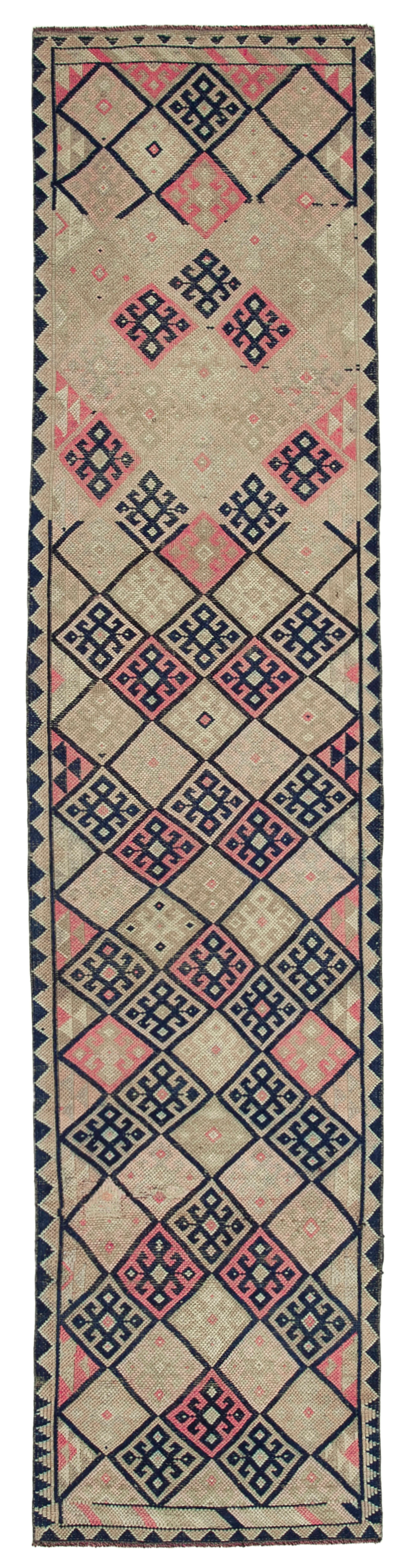 Handwoven vintage anatolian beige runner rug 84 cm x 376 cm