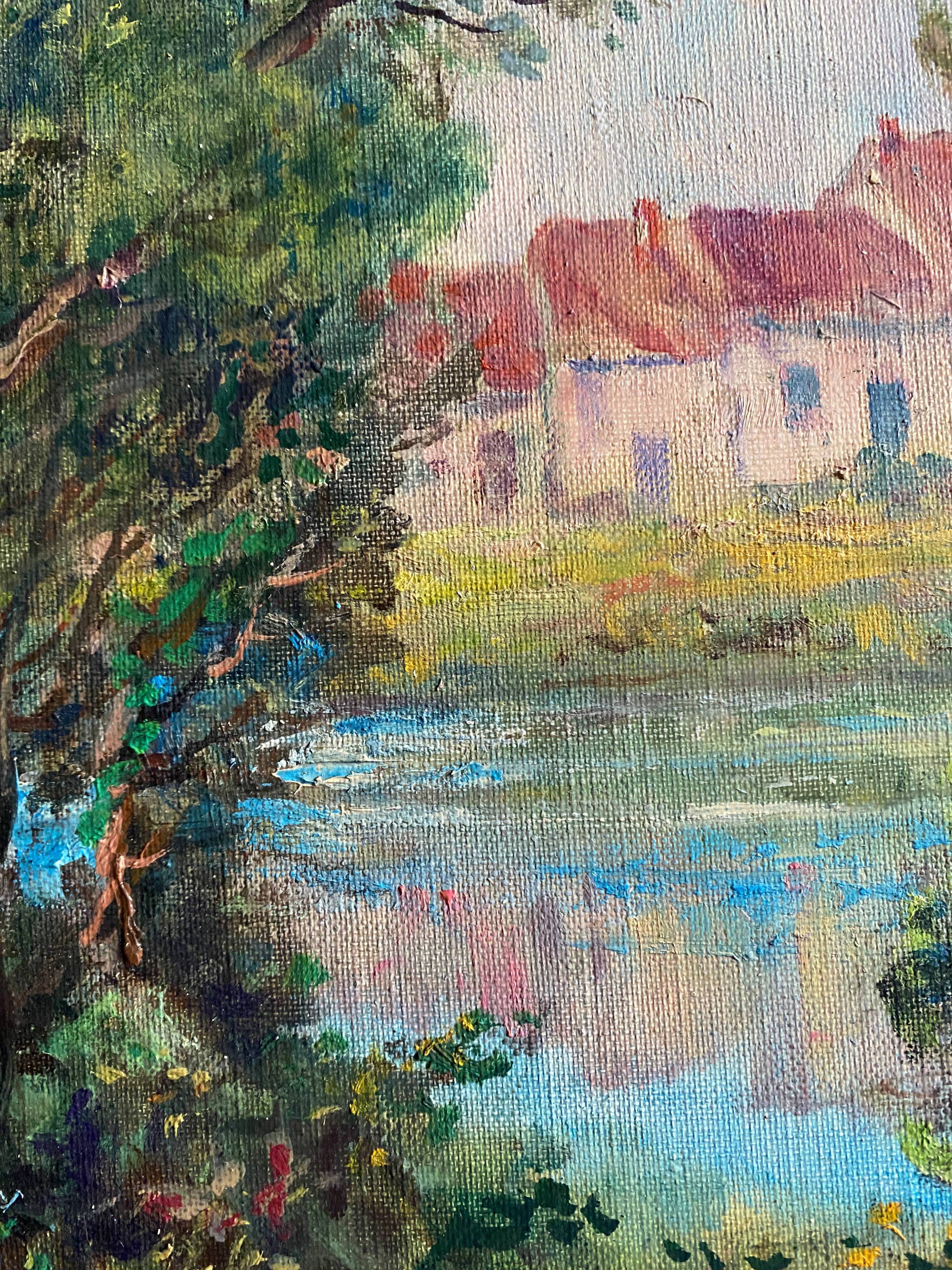 HST painting: "Landscape at the river" signed P. Foreet ec. from the 20th century