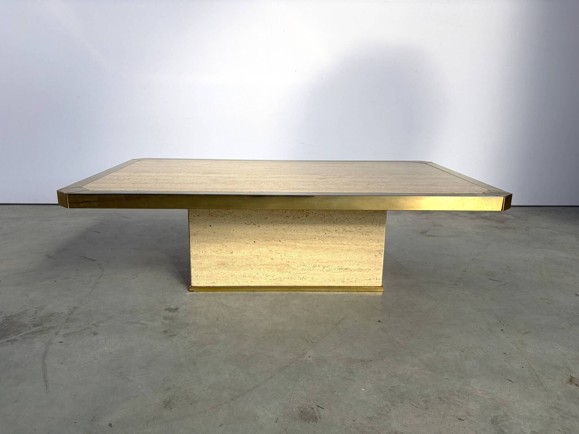 Vintage travertine and brass coffee table, 1970s