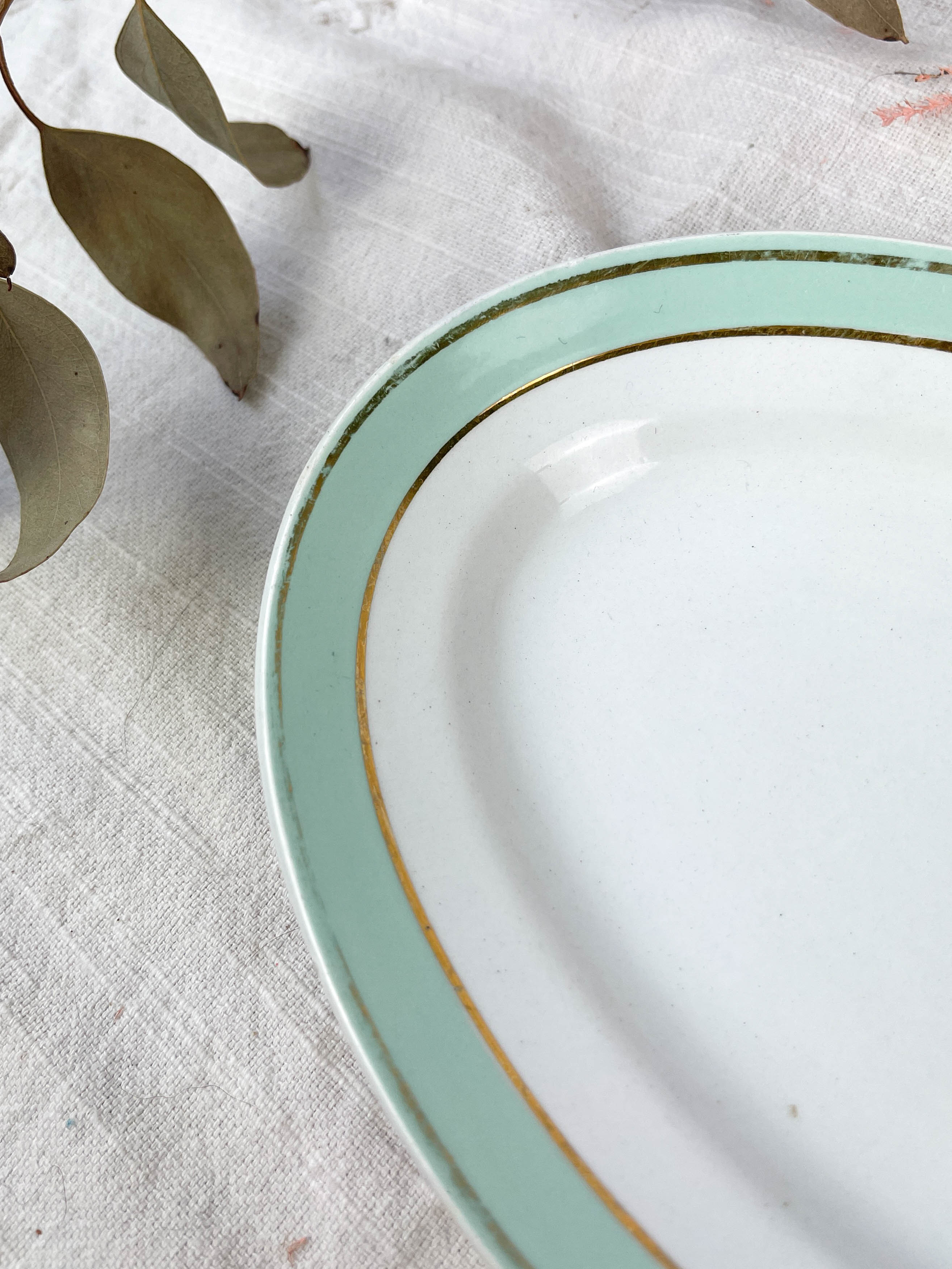 Ravier luneville "dauphine" porcelaine blanc vert