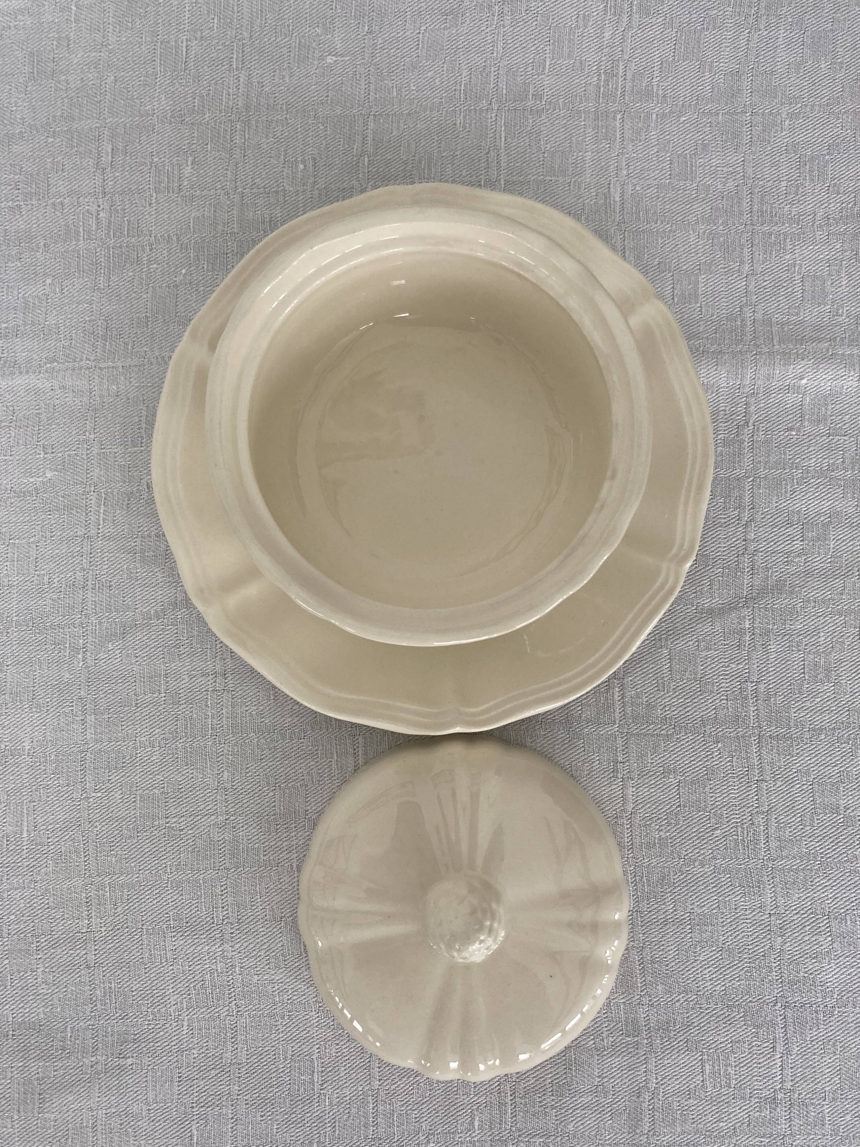 Sugar saucier sarreguemines ivory with gadroons