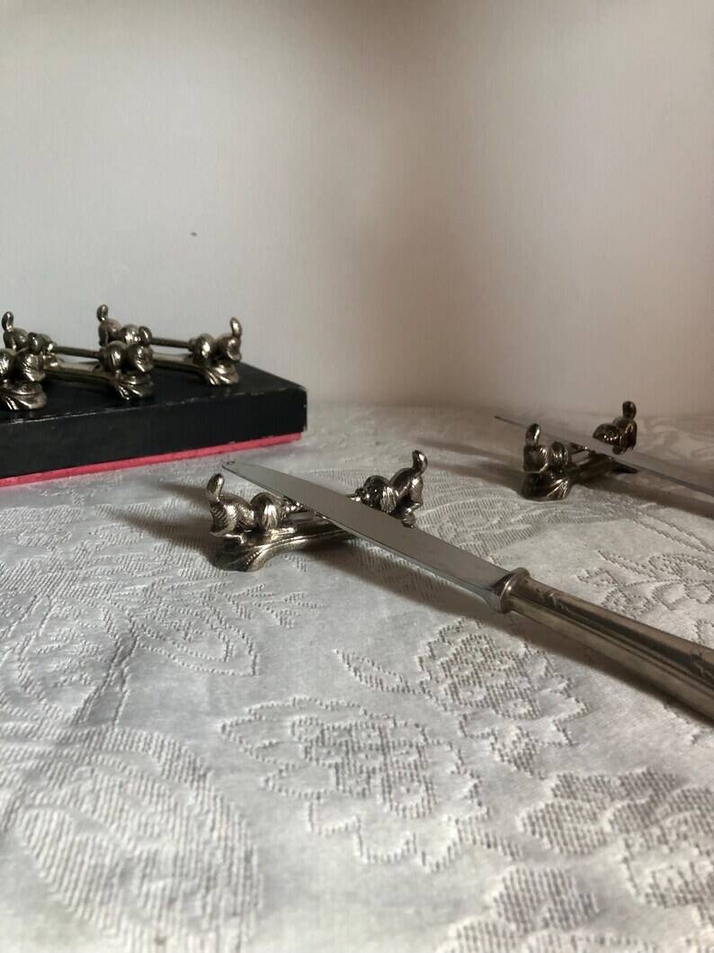 Vintage French Puppy Knife Rests - Set of 6
