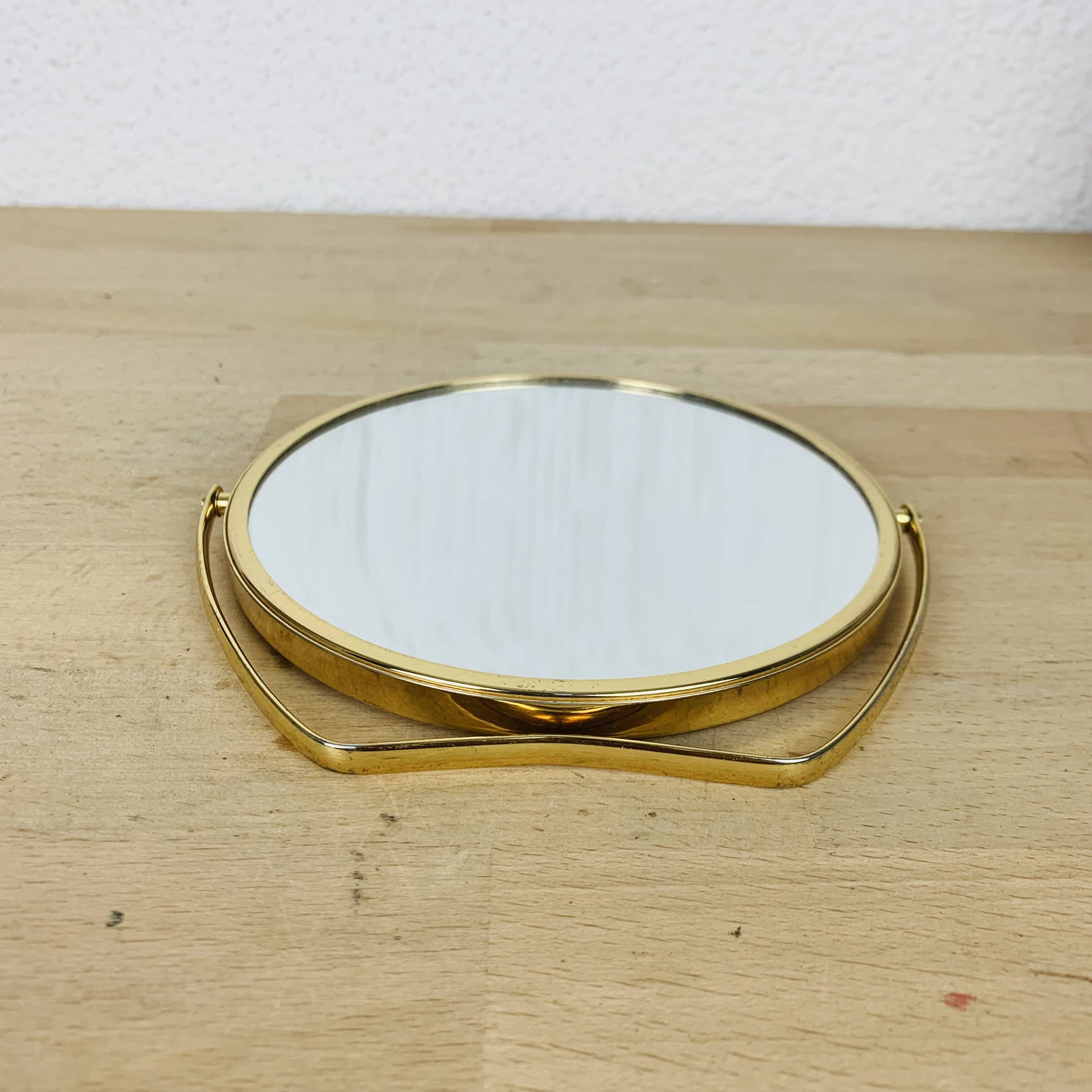 Barber mirror to stand in gold metal 14 cm