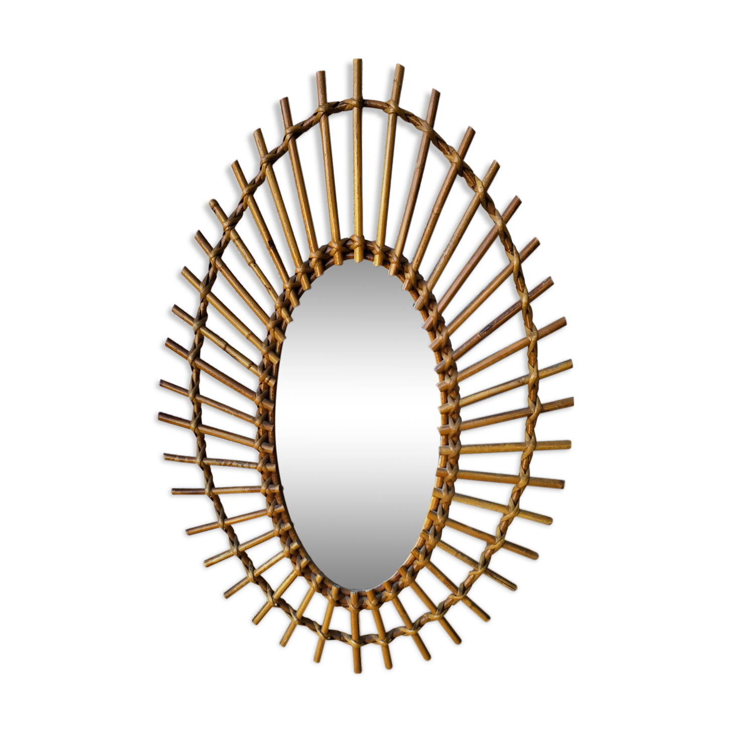 60's rattan sun mirror - 62x42cm