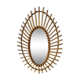60's rattan sun mirror - 62x42cm