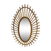 60's rattan sun mirror - 62x42cm