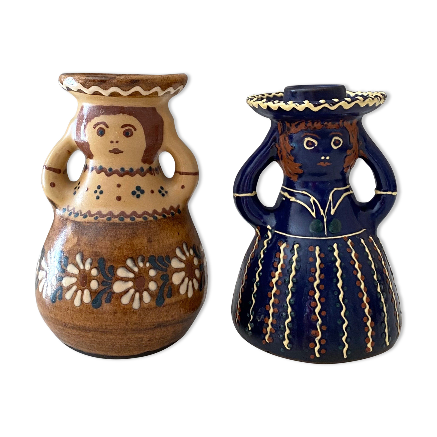 2 vintage ceramic candle holders, woman candle holder, country style, retro candle holder