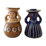 2 vintage ceramic candle holders, woman candle holder, country style, retro candle holder