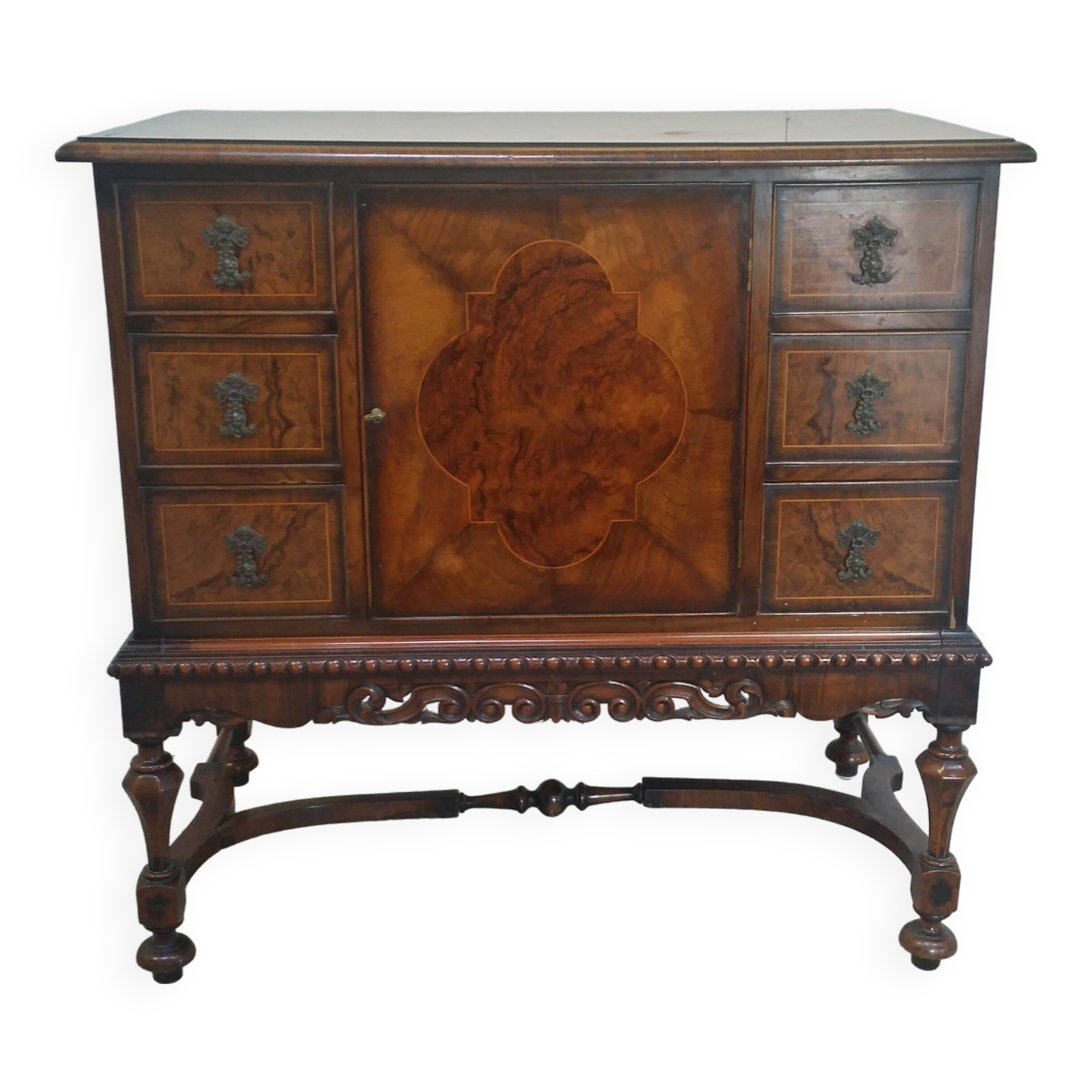 English burl walnut cabinet