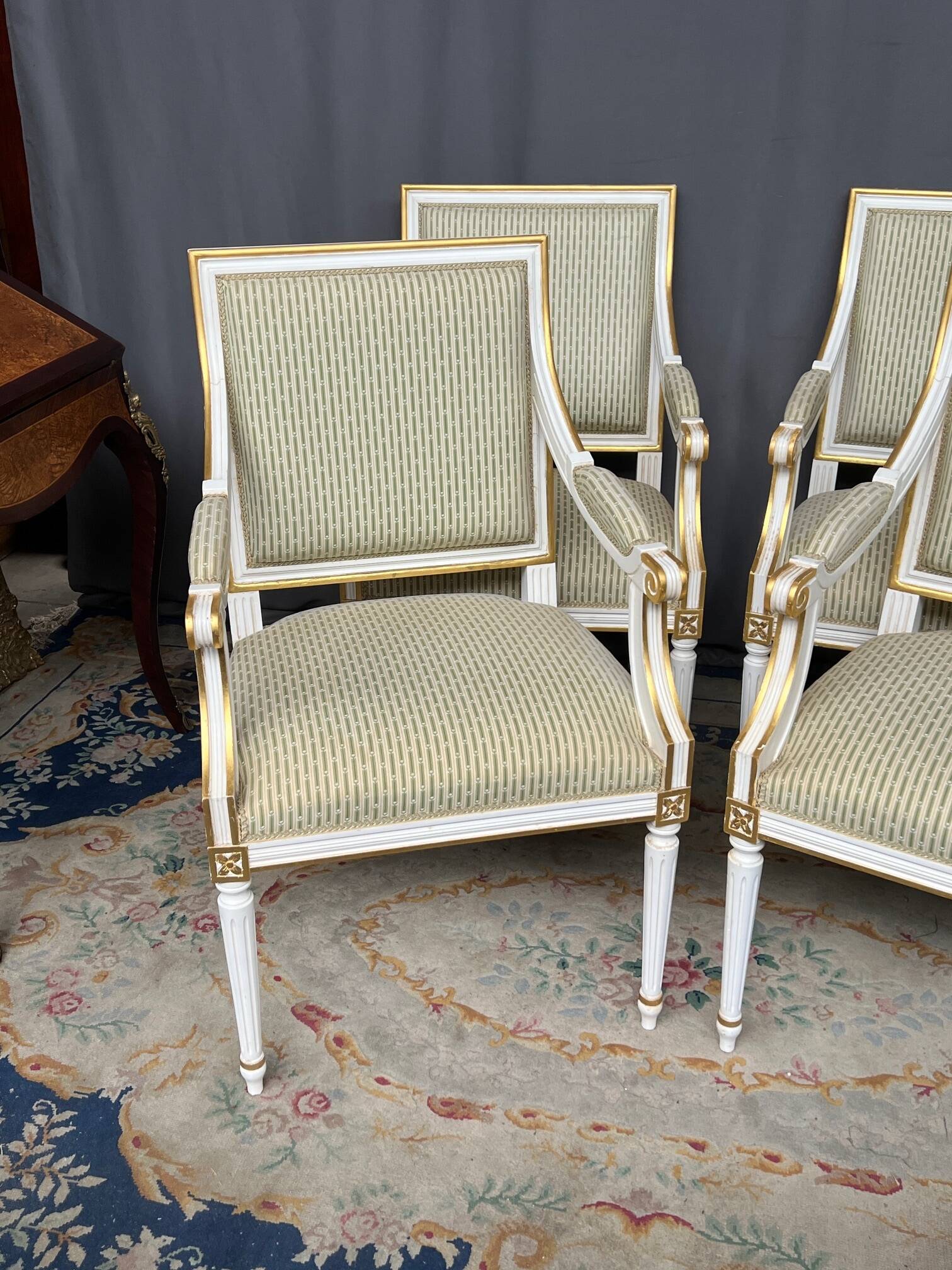 Set of four classic Louis XVI armchairs. Solid wood.