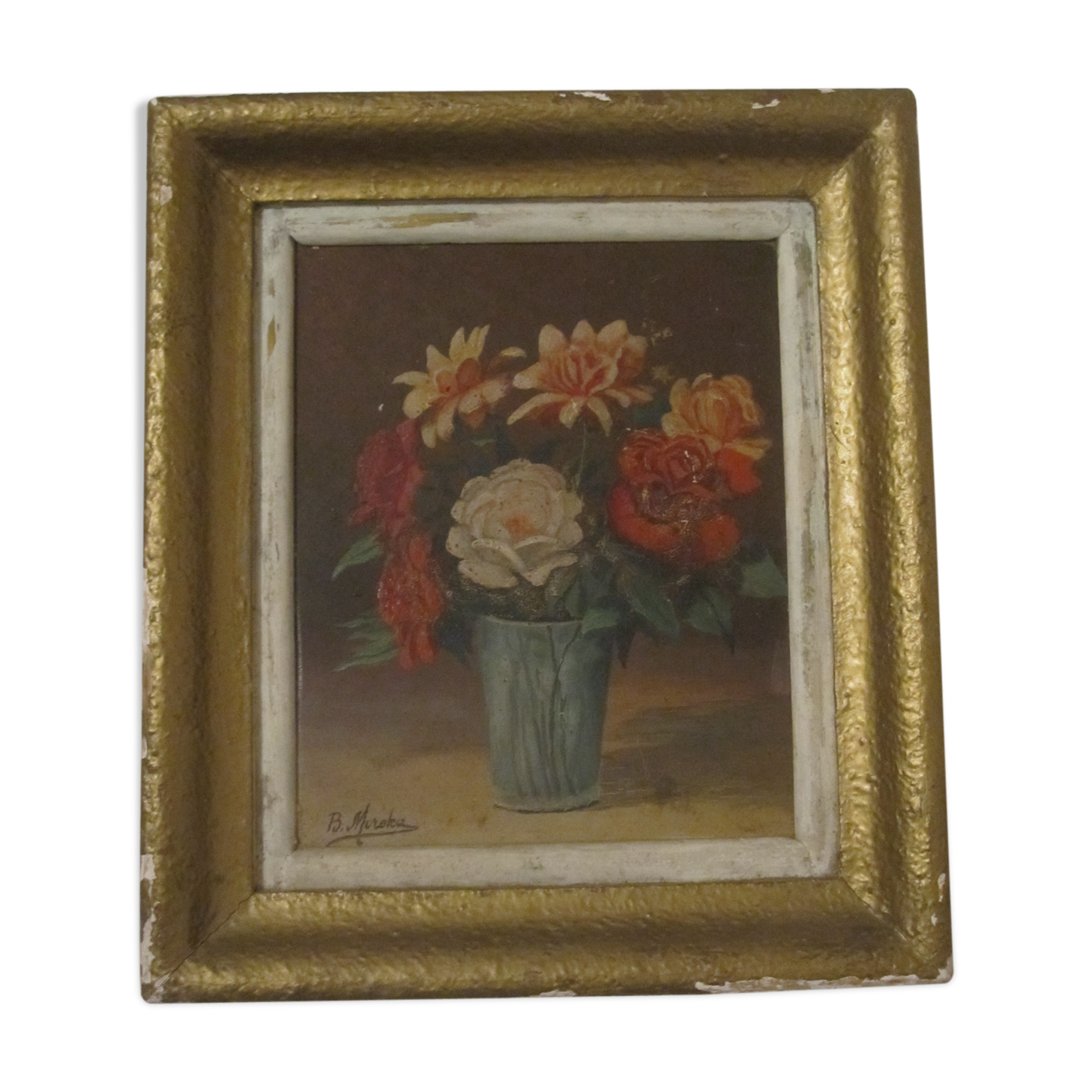 Paint pot flowers signed framework