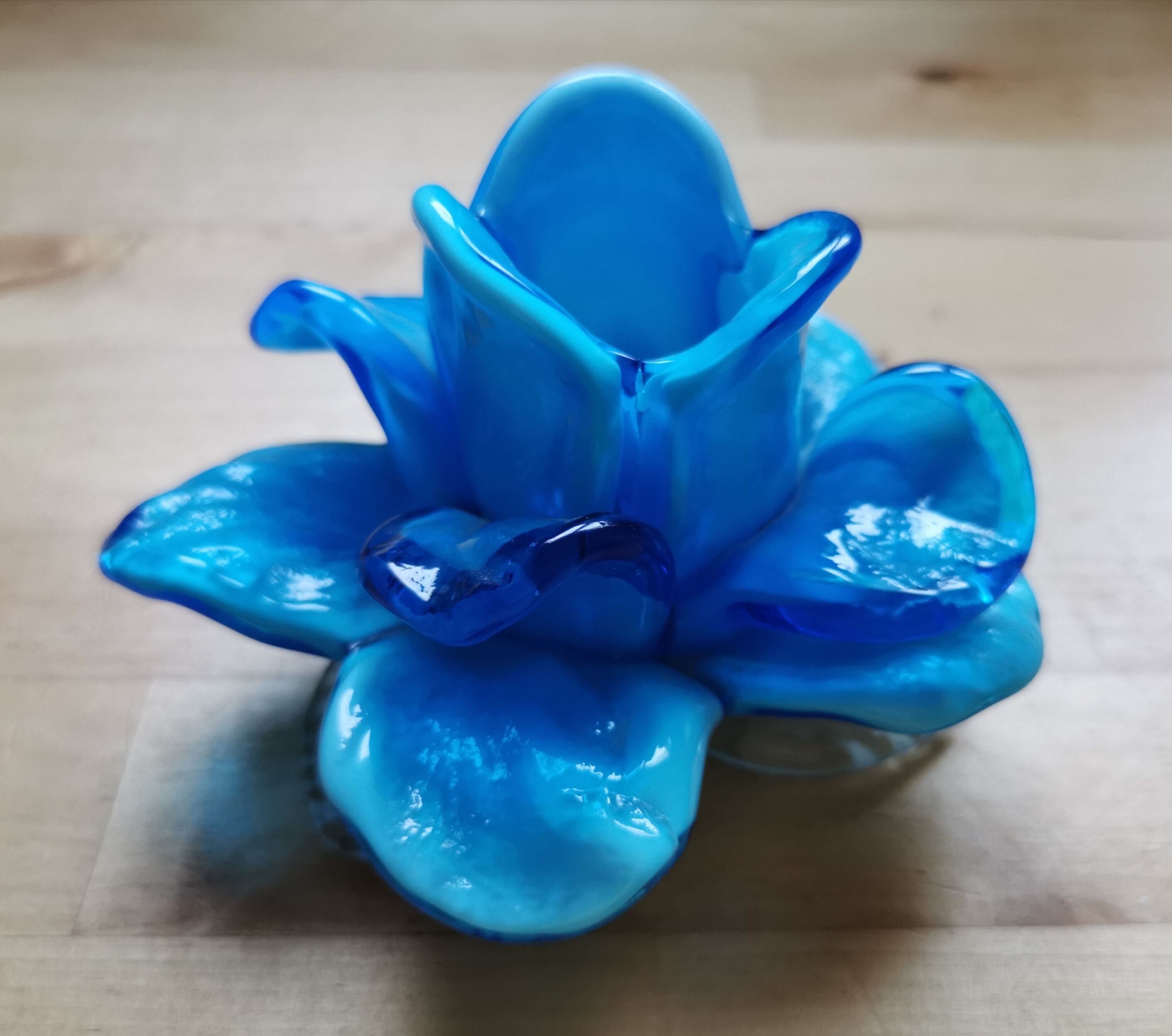 Murano blue blue blown glass flower candlestick
