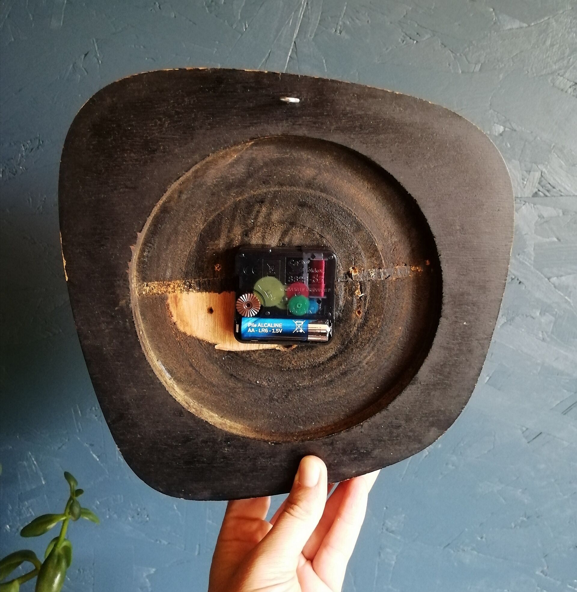 Clock formica vintage asymmetrical silent wall clock "Manufrance pale yellow"