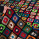 Vintage wool granny crochet plaid blanket 2.2 x 2.2m