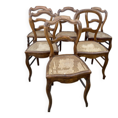 6 chaises dépareillées cannées