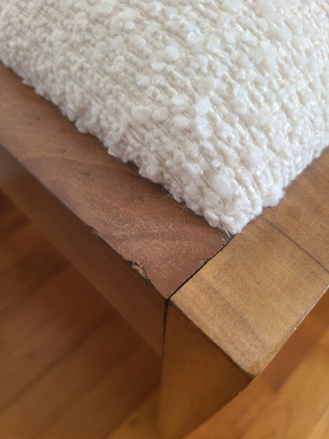 Antique Art Deco piano bench stool rosewood white bouclette fabric