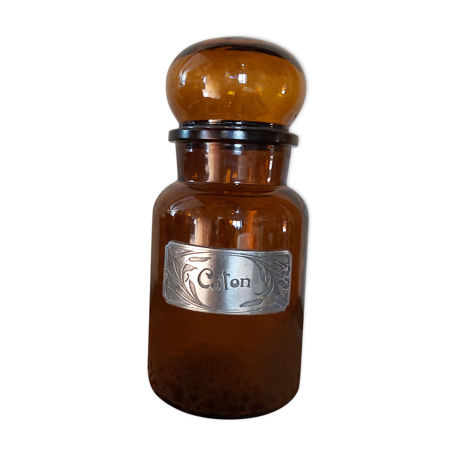 Pot à coton en verre ambré