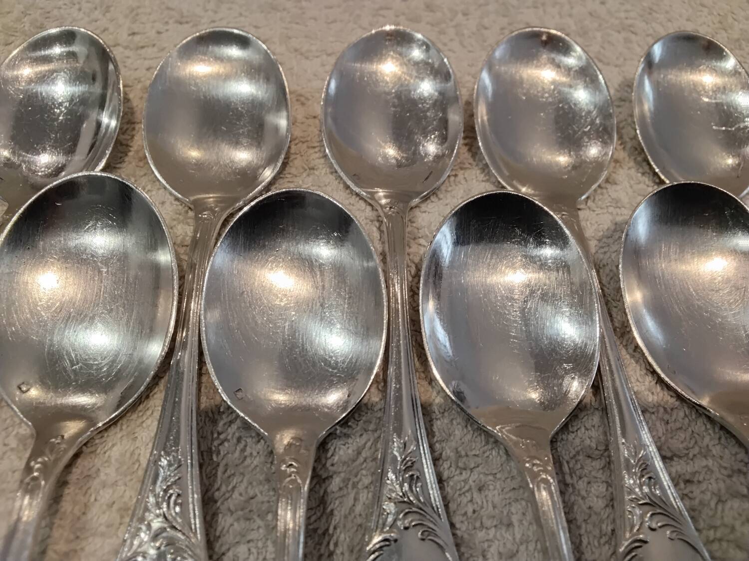 10 silver-plated ice cream scoops, Christofle Marly silversmith, engraved HBC