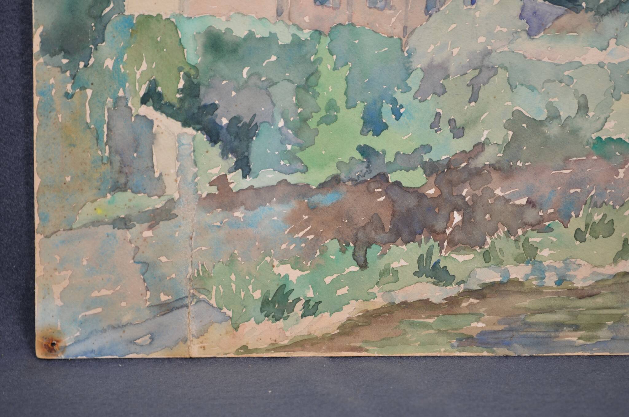 French school 20th century "the village church" watercolor, dated 1944