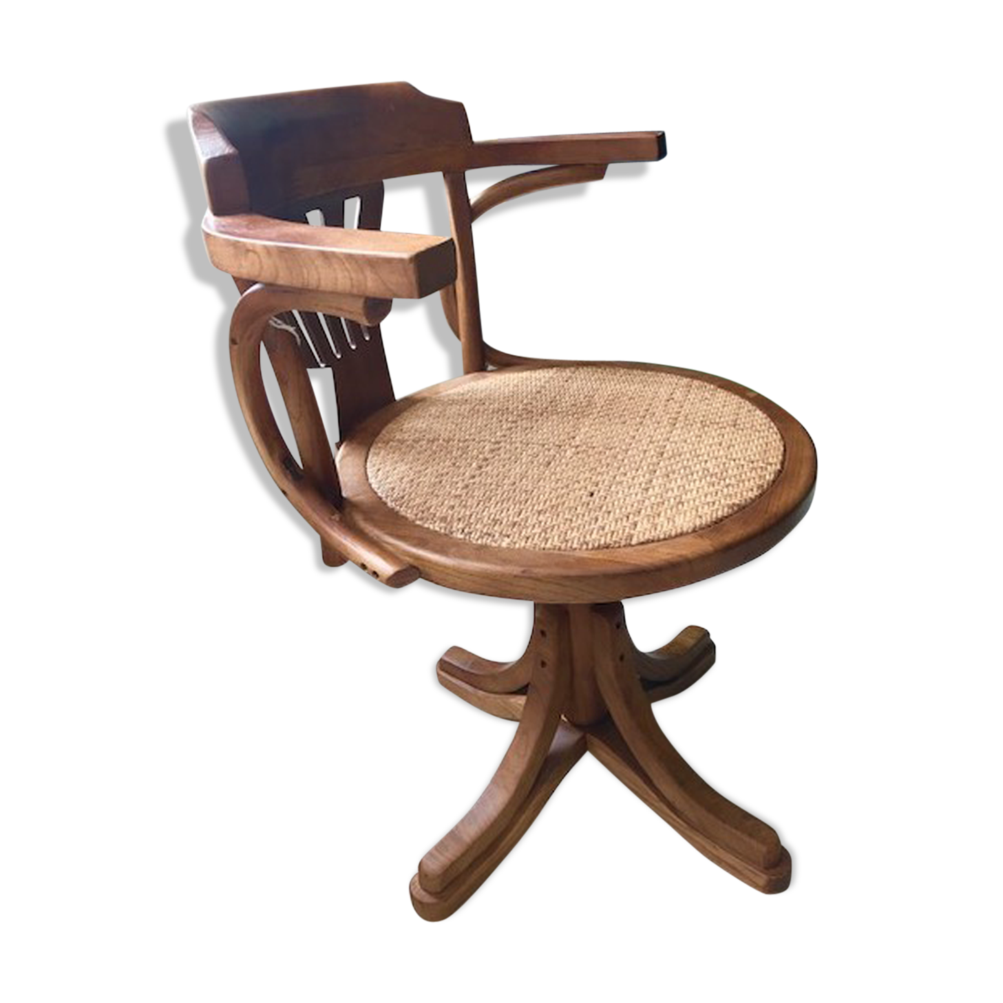 Swivel desk in walnut and rattan