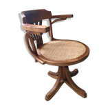 Swivel desk in walnut and rattan