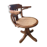Chaise de bureau pivotante en noyer et rotin