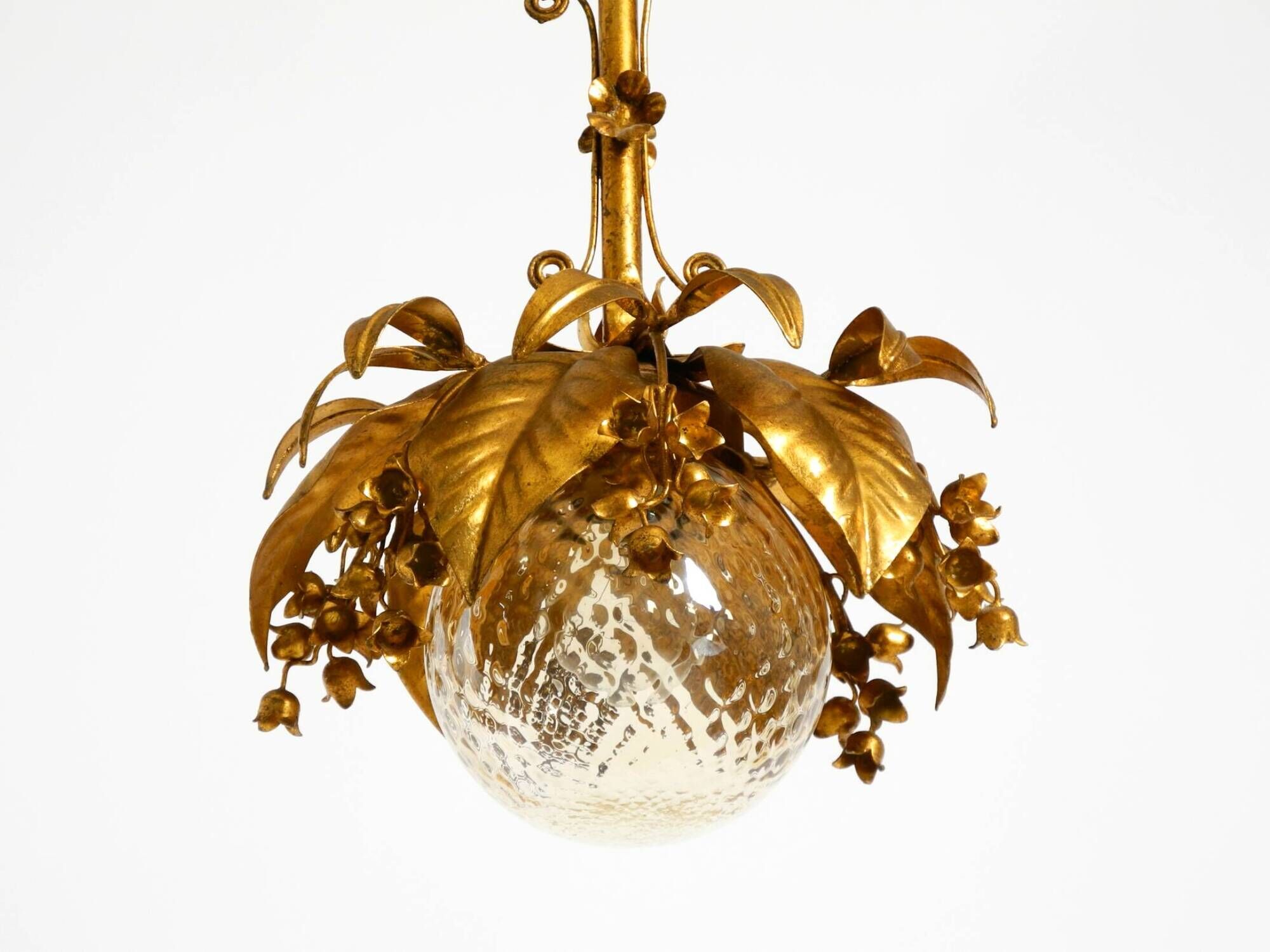 1970s gold-plated metal pendant lamp with a glass sphere by Hans Kögl