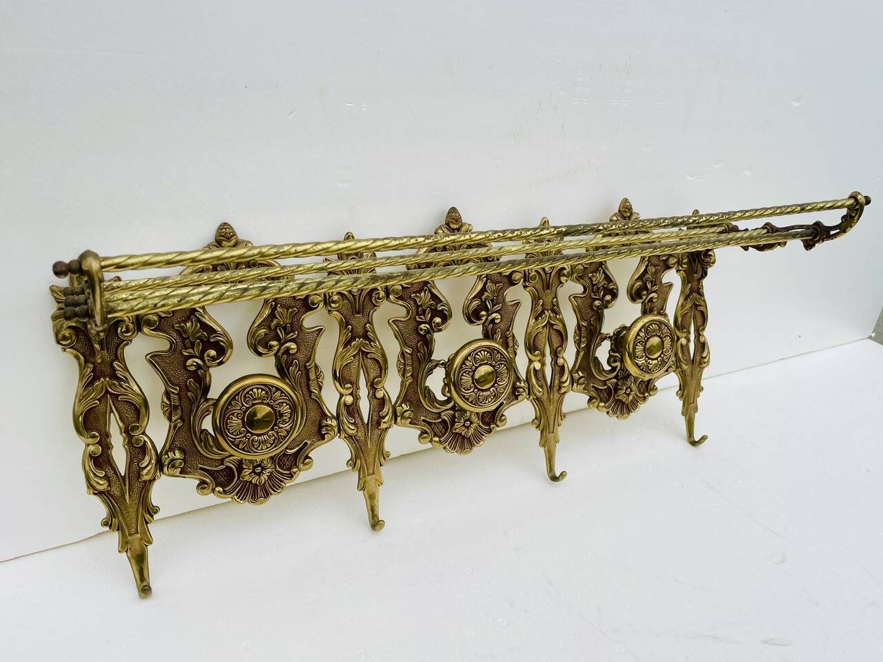 Bronze Coat Rack and Wall Shelf, Vintage, Louis XV Style