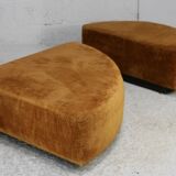 Pair of “tawny” velvet seats. Foam, wood, velvet. Circa 1970