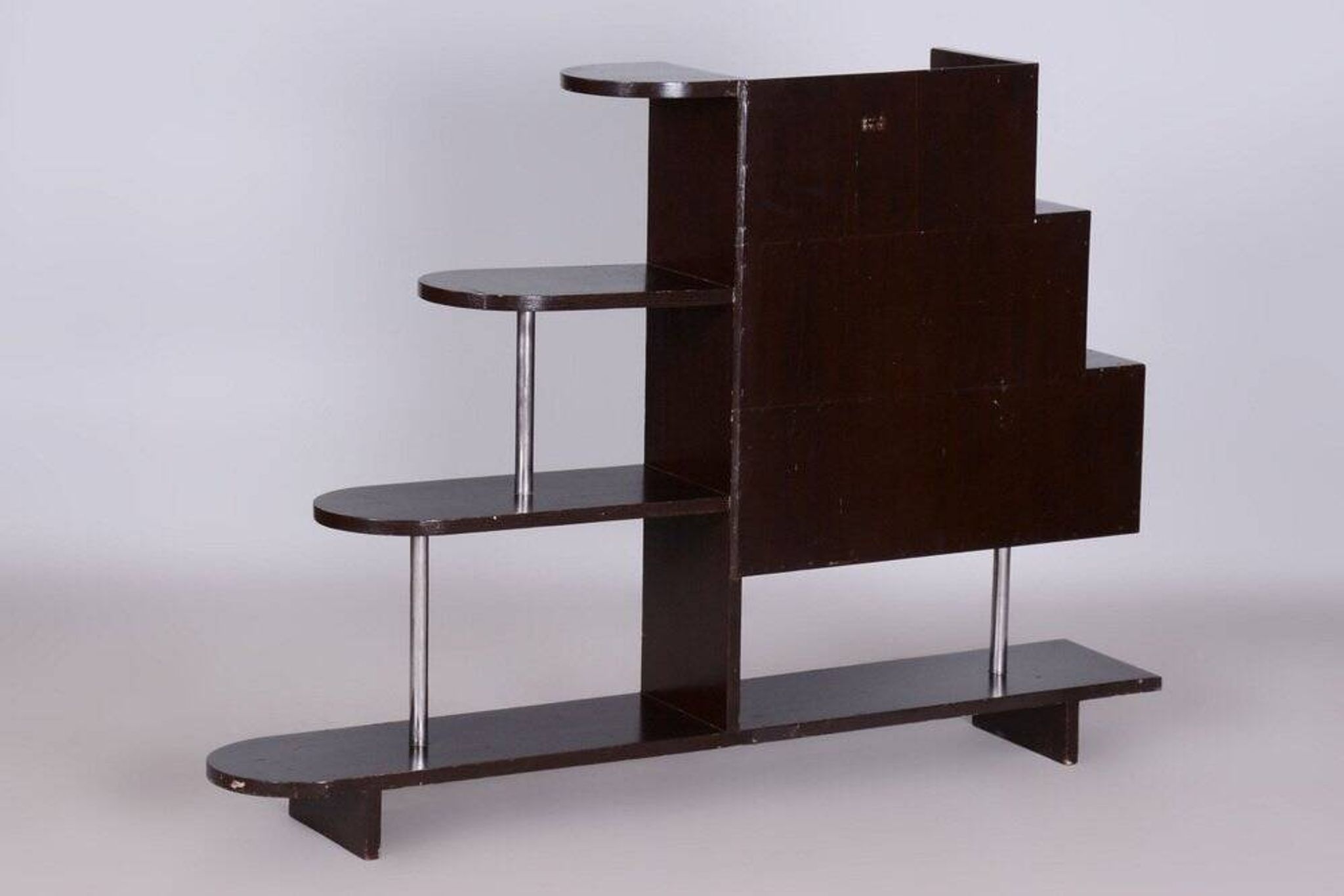 Art Deco Étagère in Oak & Chromed Steel, 1930s