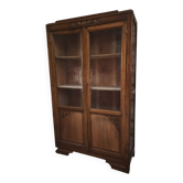 Vintage French beech display cabinet, glass-door bookshelf, Art Deco furniture, circa 1930–1950.