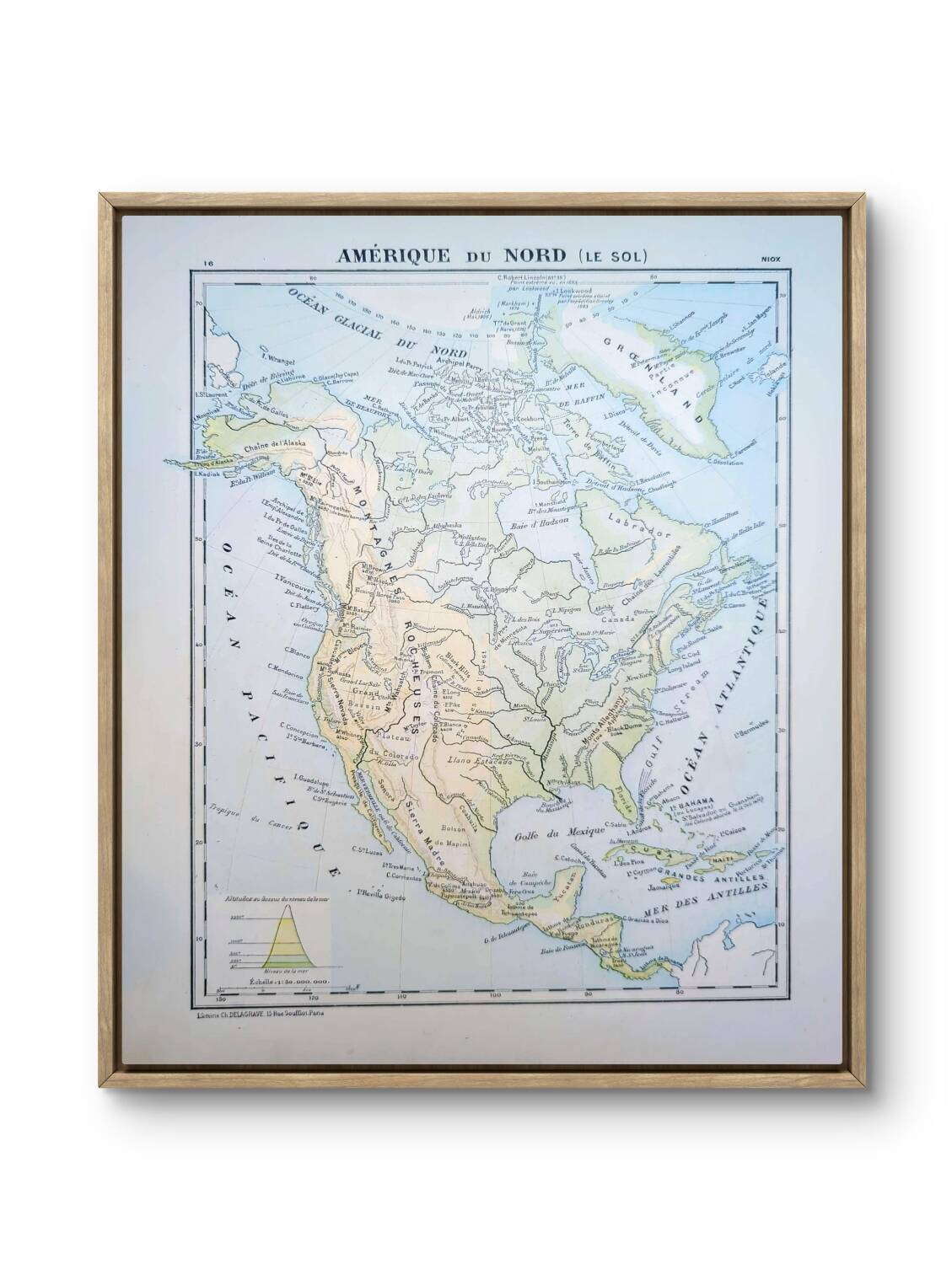 North America. Geographical map printed in 1900.