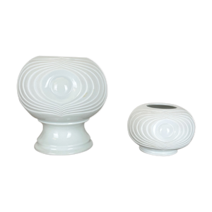 Ensemble de 2 vases OP Art en porcelaine originaux fabriqués par Royal Bavaria KPM Allemagne, années 1970