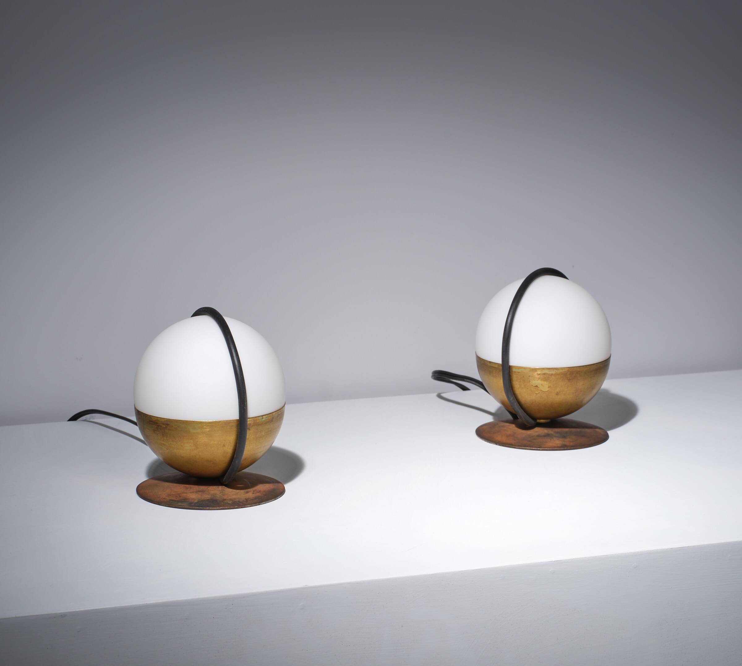 1950s Pair of Italian Table Lamp with Opaline Glass and Brass