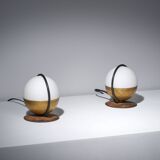 1950s Pair of Italian Table Lamp with Opaline Glass and Brass