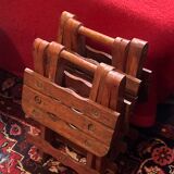 Pair of vintage folding wooden stools from Tyrol mountain