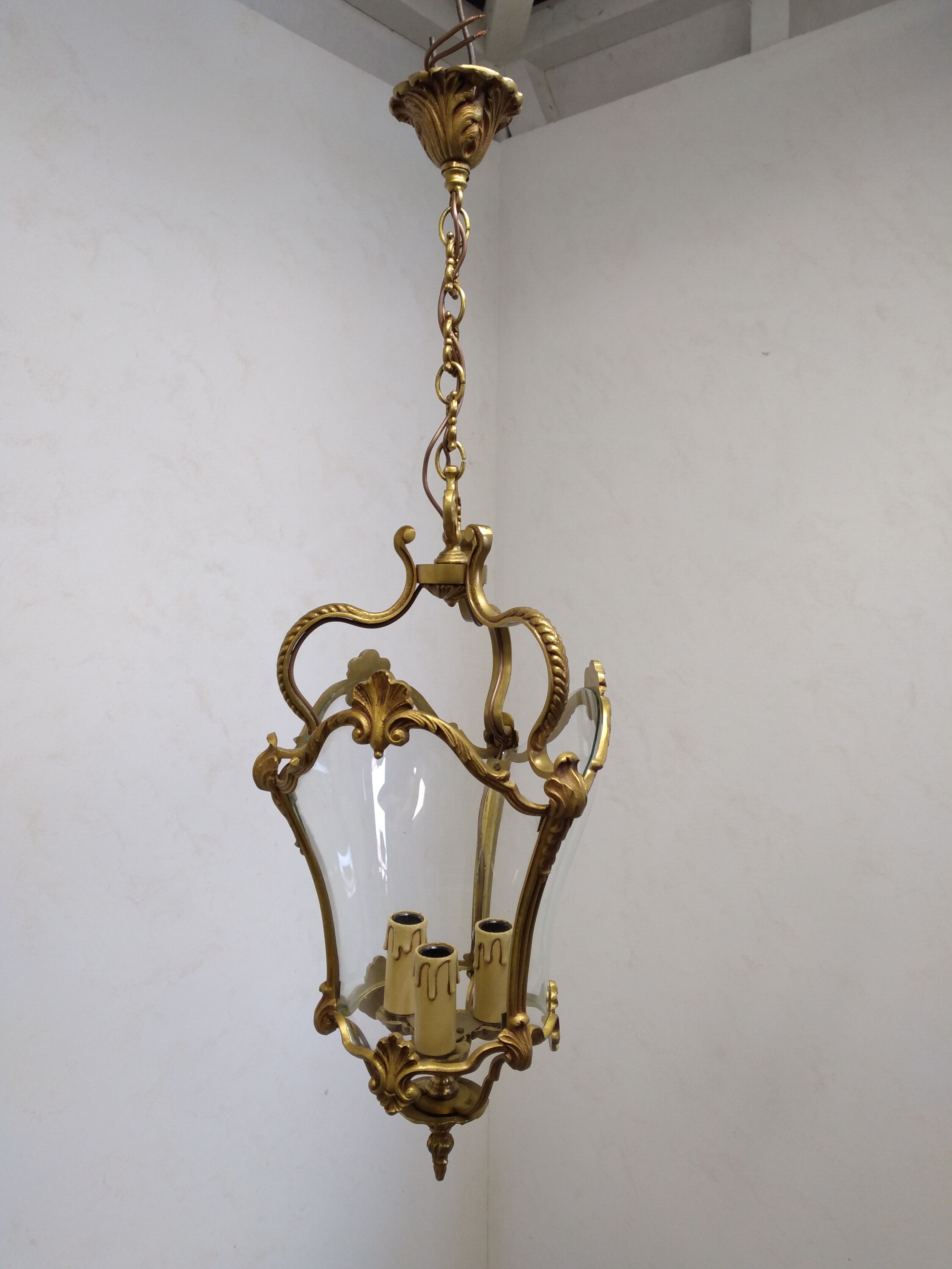 Antique lantern chandelier in bronze and domed glass