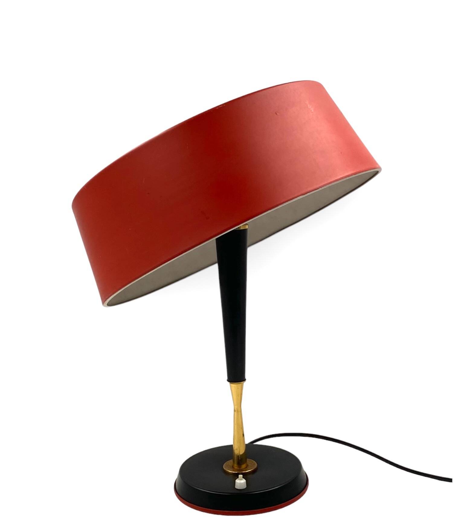 Oscar Torlasco, Mid-Century red table lamp, Lumi, Italy 1954