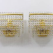 Pair of square wall sconces in gilded brass with hand-cut crystals, 1970s.
