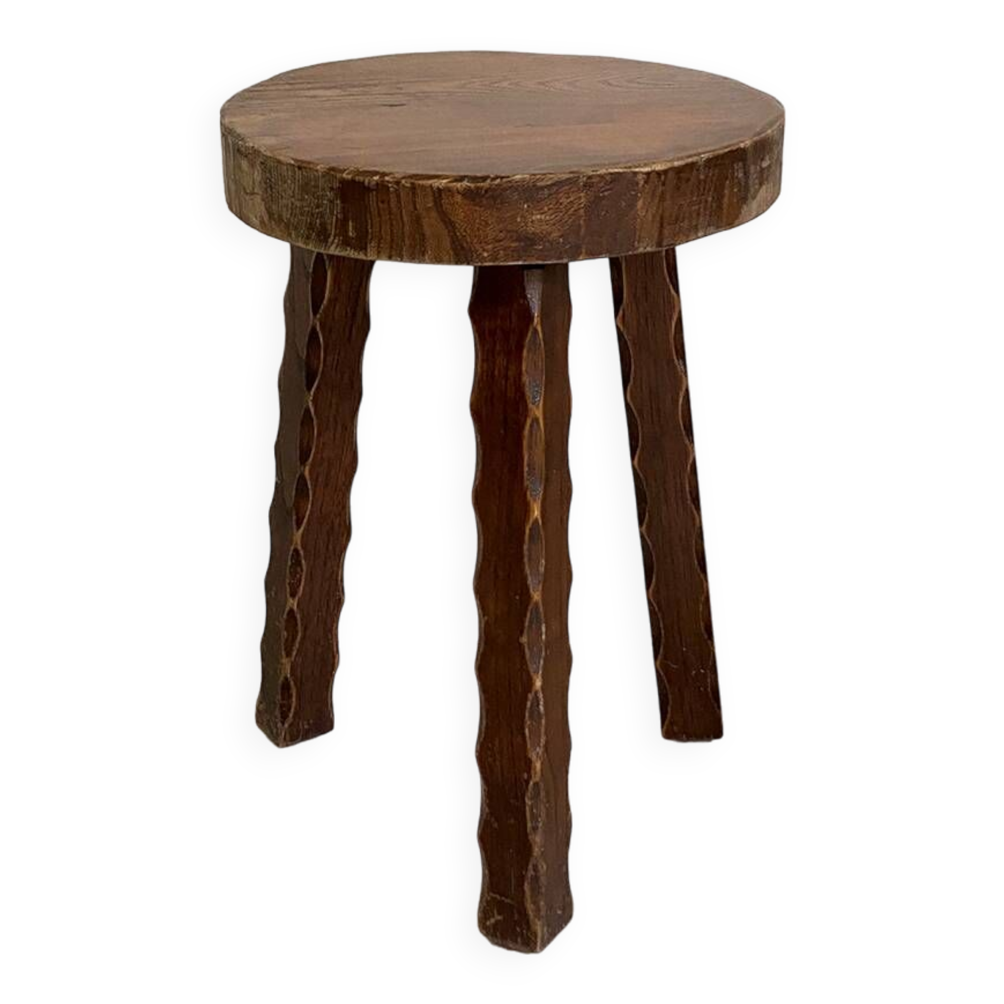 Tripod brutalist solid wood foot stool