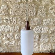 Scandinavian Pendant Lamp in Teak and Opaline, Circa 60´s