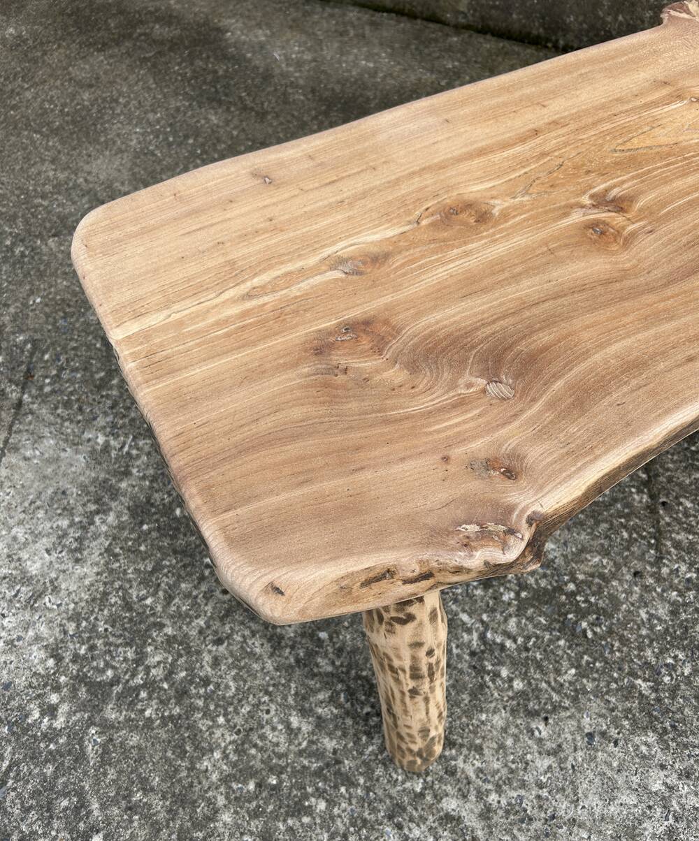 Brutalist coffee table, solid oak, tree trunk