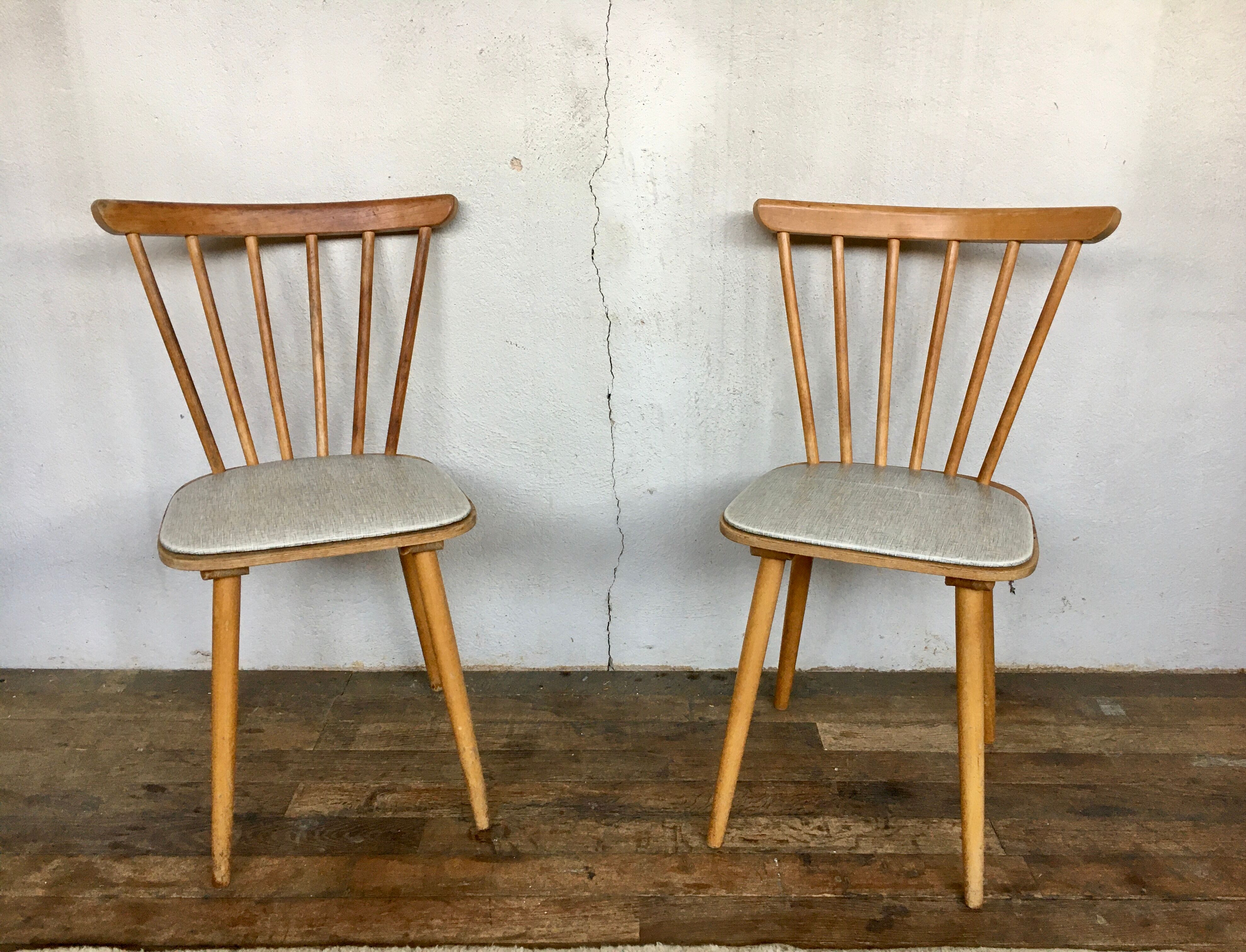 Pair of vintage white leatherette bistro chairs from the 1960s