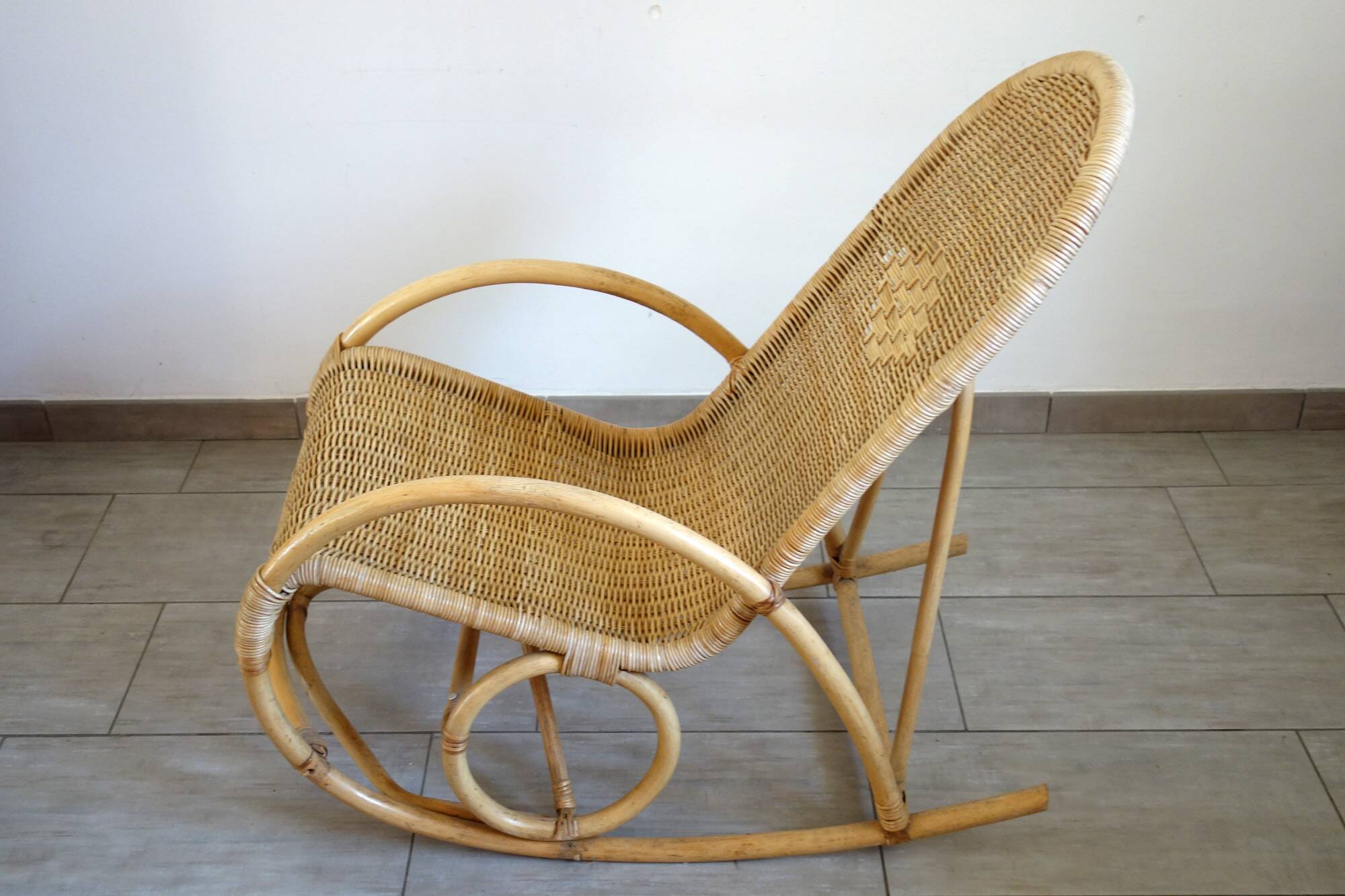 Vintage rattan bamboo rocking chair