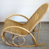 Vintage rattan bamboo rocking chair