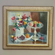 Original Swedish Oil on Canvas – "Flowers and Fruit by Ellis Wallin"