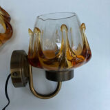 Pair of Murano glass wall sconces, vintage Italian 70s.