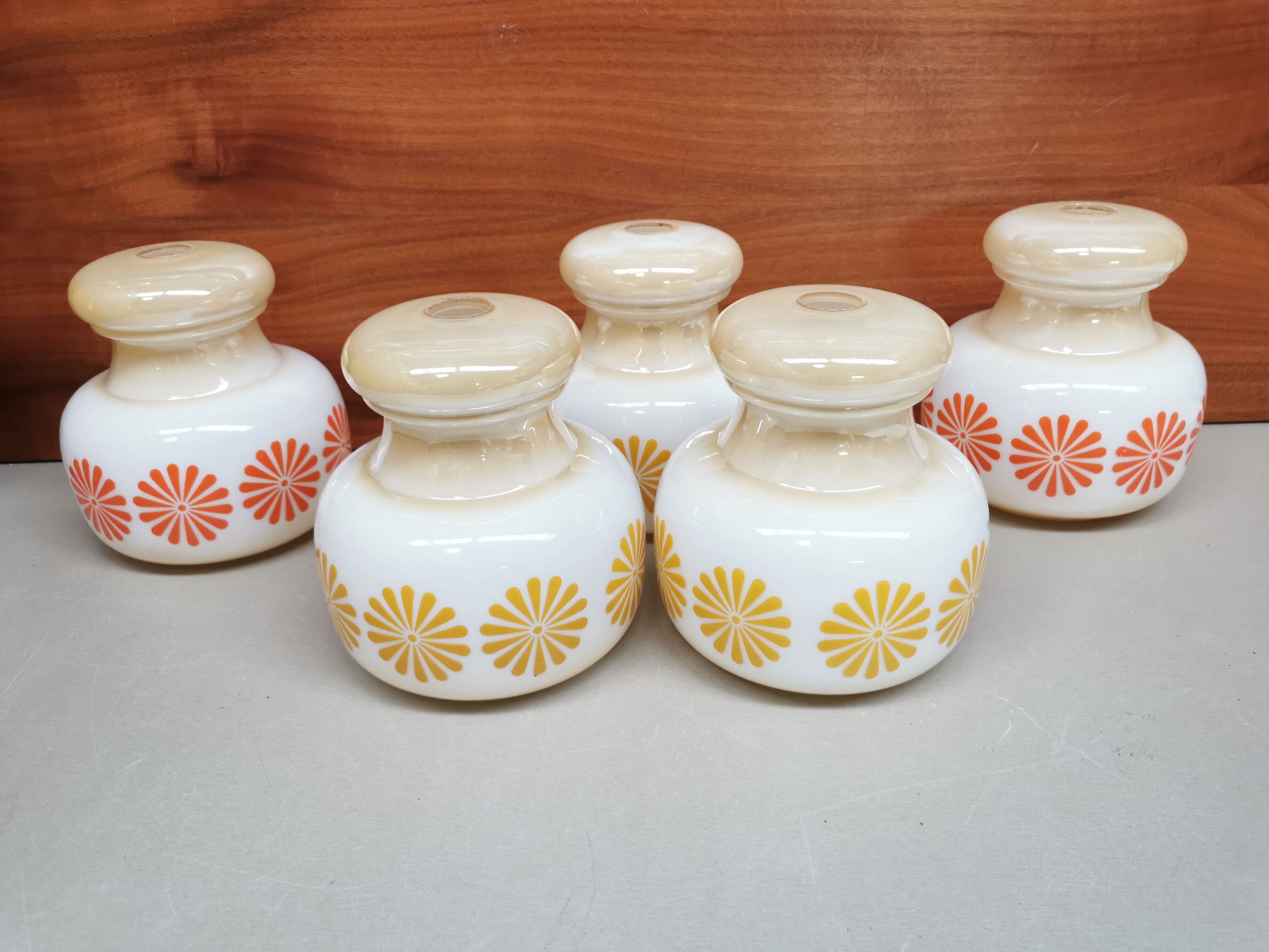 Lot 5 abat-jours en verre vintage 70's orange et jaune