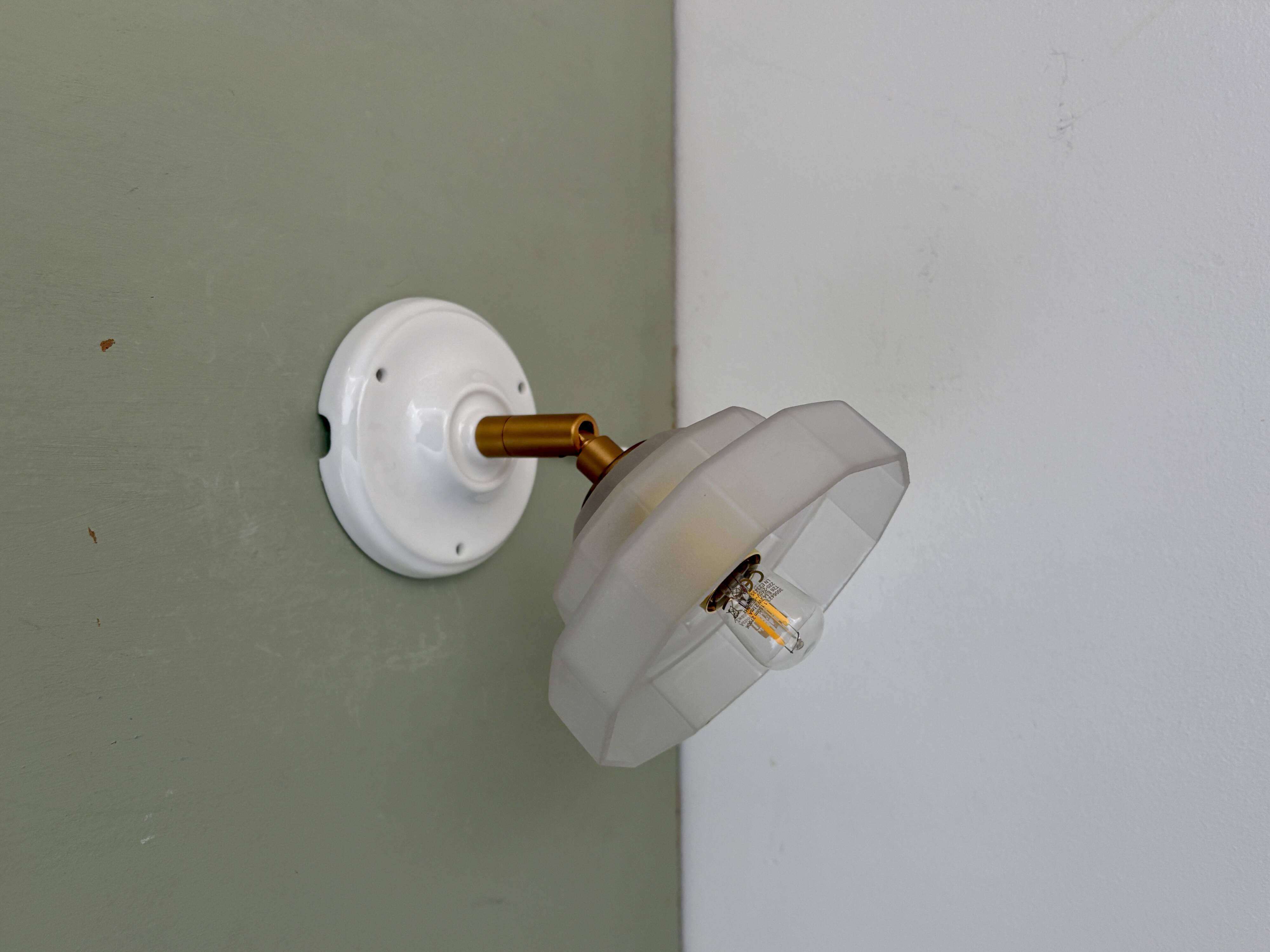 Vintage art deco frosted glass wall lamp with shade