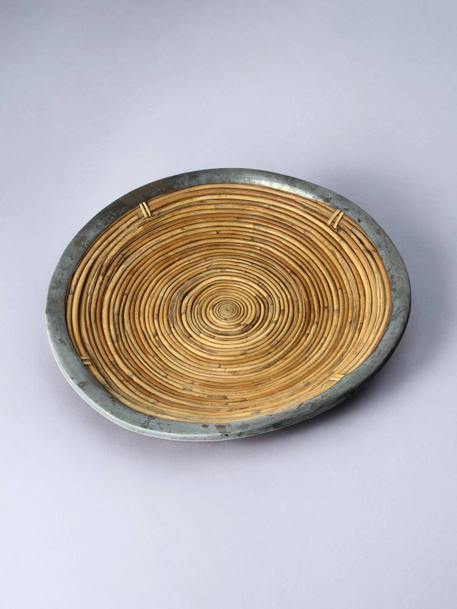 XL circular rattan tray, Italy, 1970s